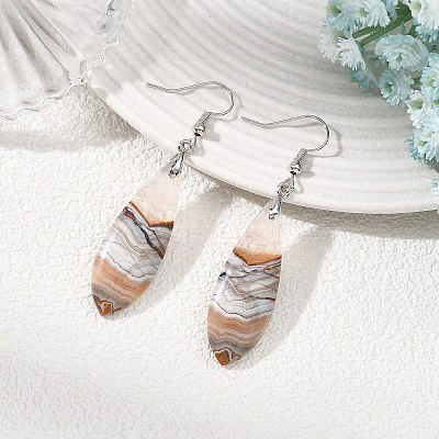 Natural Amethyst Lace Agate & Brass Dangle Earrings GG-EJEW-JE07256-1