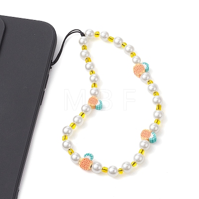 Fruits Polymer Clay & Imitated Pearl & Glass Beaded Mobile Straps HJEW-JM01641-01-1