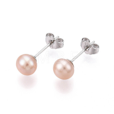 Pearl Ball Stud Earrings EJEW-Q701-01A-02-1