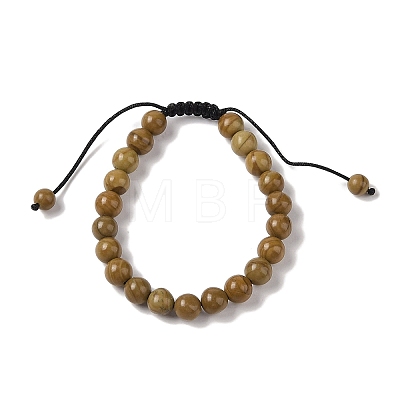 8mm Round Natural Wood Lace Stone Braided Bead Bracelets BJEW-C067-01B-17-1