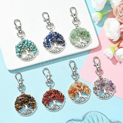 7Pcs Tree of Lif Gemstone Chip Pendant Decorations HJEW-JM02126-1