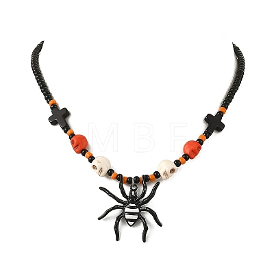 Halloween Alloy Enamel Spider Pendant Necklaces NJEW-TA00278-1