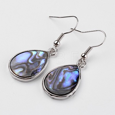 Teardrop Platinum Tone Brass Natural Paua Shell Dangle Earrings EJEW-M060-08-01-1