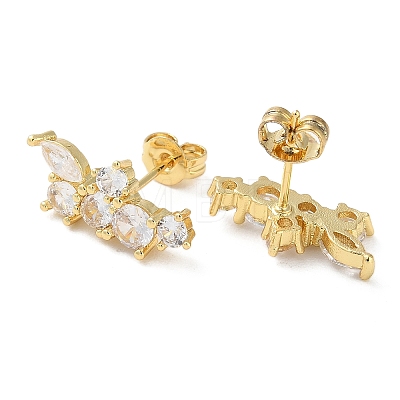 Butterfly Rack Plating Brass Micro Pave Clear Cubic Zirconia Stud Earrings for Women EJEW-A045-08G-1