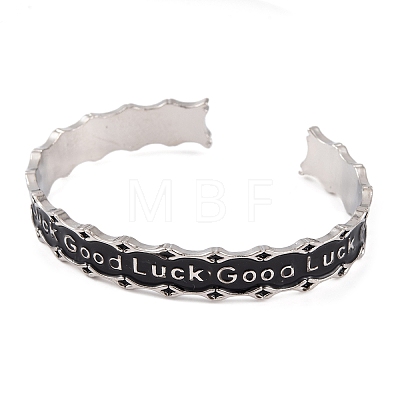 Good Luck Zinc Alloy Black Enamel Open Cuff Bangles for Women BJEW-L688-02P-1