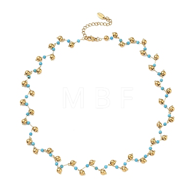 304 Stainless Steel & Faceted Round Synthetic Turquoise Beaded Necklaces for Women NJEW-C119-03A-1