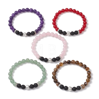 5Pcs Natural Gemstone Stretch Bracelets Sets BJEW-JB10956-1