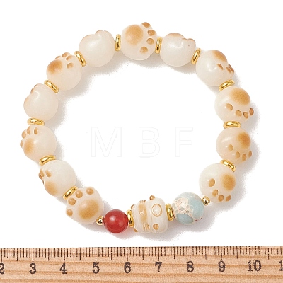 Cat Paw Shape Natural Bodhi Root & Carnelian & Synthetic Imperial Jasper Beaded Stretch Bracelets for Women BJEW-TA00732-1