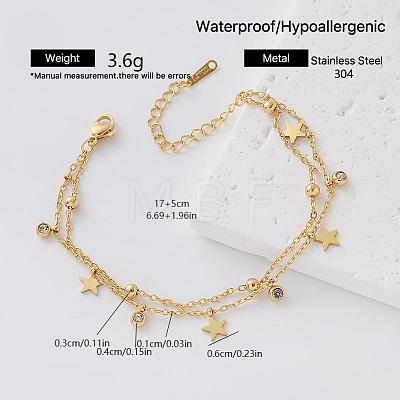 304 Stainless Steel Pave Clear Cubic Zirconia Tassel 2-Strand Bracelets for Women EO7244-5-1