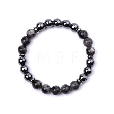 Natural Labradorite & Synthetic Non-magnetic Hematite Round Beads Stretch Bracelets for Women Men KJ2327-7-1