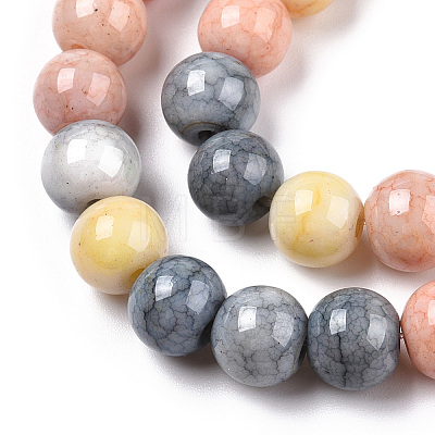 Opaque Crackle Glass Round Beads Strands GLAA-T031-01G-1