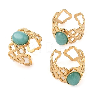 Oval Natural Amazonite Finger Rings RJEW-Z057-13G-04-1