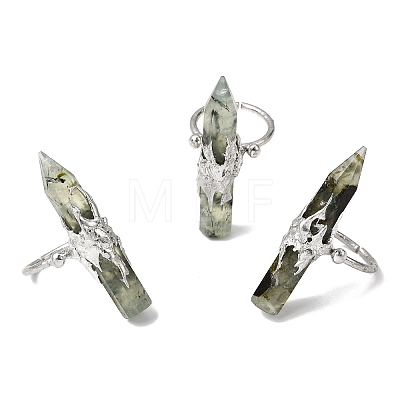 Natural Peridot & Brass Cuff Rings for Women RJEW-G374-01P-09-1