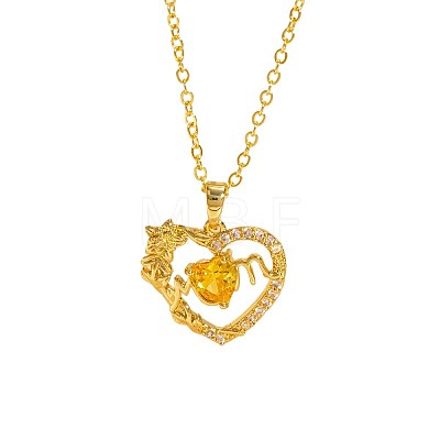 Mother's Day Brass Micro Pave Yellow Cubic Zirconia Yellow Mom Heart Pendant Necklaces for Women WGADC0E-03-1
