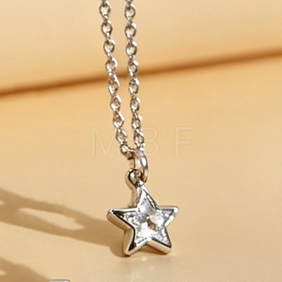 Brass Pave Clear Cubic Zirconia Star Pendant Necklaces for Women WGBD698-06-1