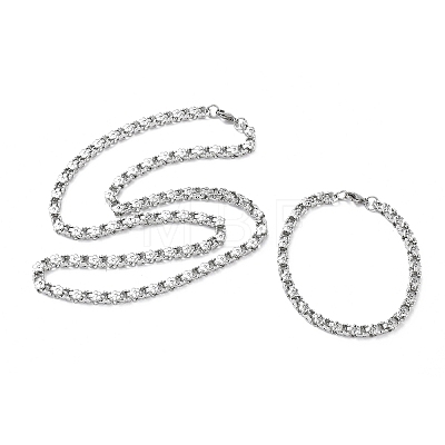 304 Stainless Steel Flower Link Chain Necklaces & Bracelets Sets SJEW-D091-04P-1