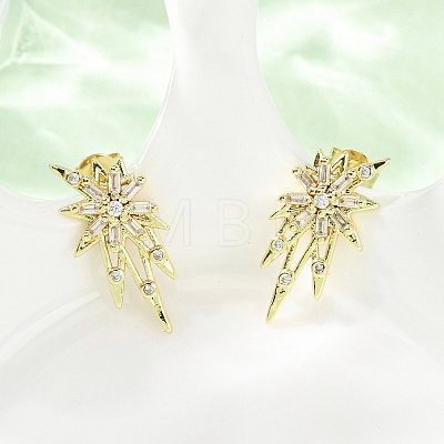 Star Brass Micro Pave Clear Cubic Zirconia Stud Earrings EJEW-D351-08G-1
