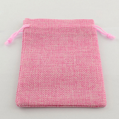 Polyester Imitation Burlap Packing Pouches Drawstring Bags ABAG-R004-14x10cm-M-1