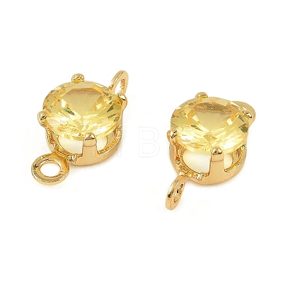 Brass Pave Cubic Zirconia Flat Round Connector Charms KK-P347-01G-01-1