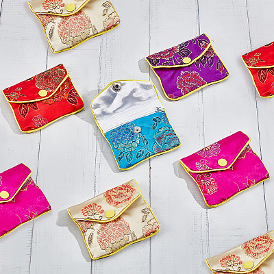  20Pcs 5 Colors Chinese Style Rectangle Cloth Zipper Pouches CON-NB0002-10-1
