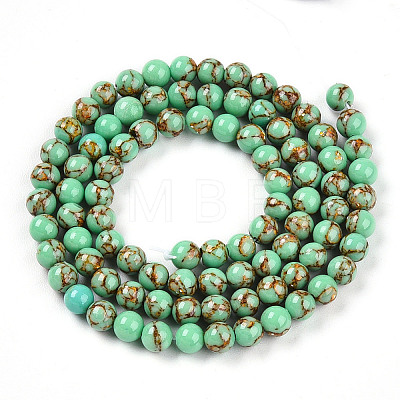 Synthetic Gold Line Turquoise Beads Strands G-A255-A03-04B-1