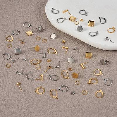 304 Stainless Steel 32Pcs 8 Style Stud & 24Pcs 6 Style Leverback Earring Findings FIND-SZ0002-10-1