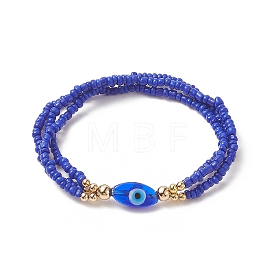 3Pcs 3 Color Evil Eye Lampwork & Glass Seed & Brass Beaded Triple Layer Multi-strand Bracelets Set for Women BJEW-JB09251-1