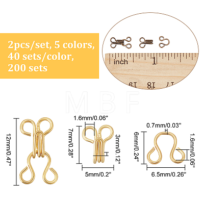  200 Sets 5 Colors Brass Garment Hook and Eye KK-NB0003-09-1