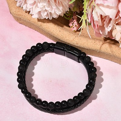 Natural Lava Rock & Glass Round Beaded Bracelets BJEW-G732-01A-1