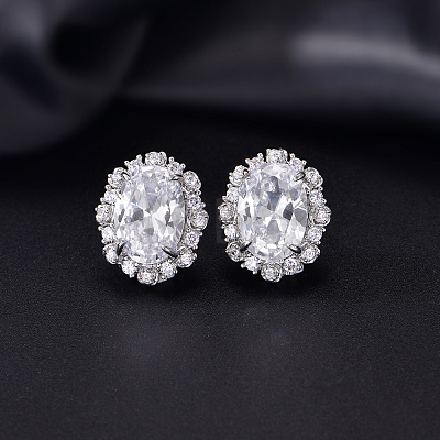 Brass Micro Pave Cubic Zirconia Oval Stud Earrings for Women QP4934-5-1