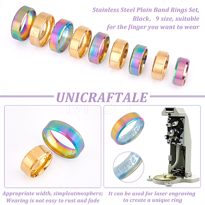 Unicraftale 18Pcs 18 Styles Titanium & 201 Stainless Steel Plain Band Finger Rings for Women RJEW-UN0002-85-1