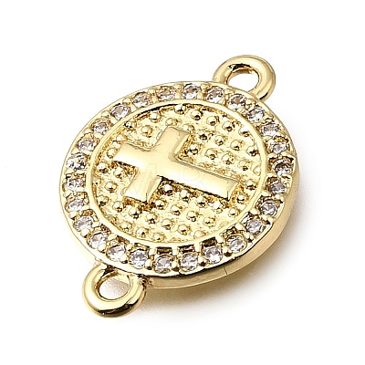 Religion Brass Micro Pave Clear Cubic Zirconia Connector Charms KK-G602-07G-01-1