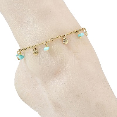 Ocean Natural Shell Chip and 304 Stainless Steel Shell Shape Tassel Paperclip Chain Necklaces for Women AJEW-AN00810-01-1