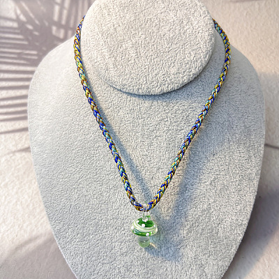 Autumn Handmade Lampwork Mushroom Pendant Braided Cotton Cord Necklaces for Women WGEED32-04-1
