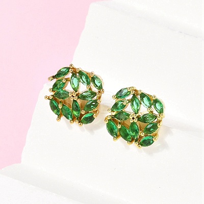 Brass Micro Pave Cubic Zirconia Stud Earrings KK-F358-02G-02-1