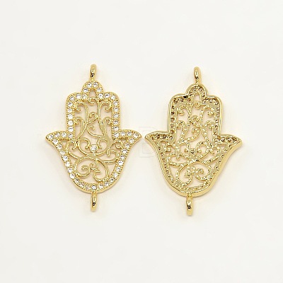 Filigree Hamsa Hand/Hand of Fatima/Hand of Miriam Brass Micro Pave Cubic Zirconia Links ZIRC-P001-02G-1