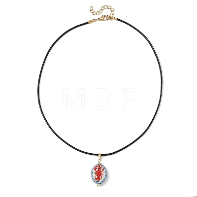 Handmade Porcelain Oval with Lobster Pendant Black Waxed Cord Necklaces NJEW-JN06564-1