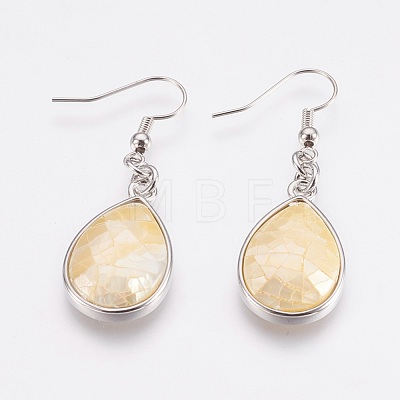 Natural Yellow Shell Dangle Earrings EJEW-F158-A04-1