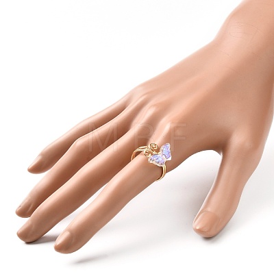 Butterfly Glass Cuff Rings for Teen Girl Women RJEW-JR00397-1