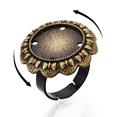 Adjustable Flower Alloy & Iron Bezel Cup Ring Base with Rotatable Tray MAK-T012-07AB-1