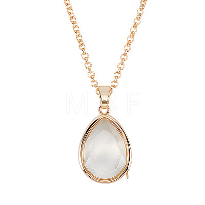 1Pc Alloy Glass Photo Frame Living Memory Floating Locket Pendant Rolo Chain Necklaces for Women NJEW-BM0001-01B-1