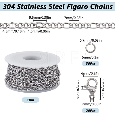 304 Stainless Steel Figaro Chains Chains FIND-SC0012-50B-P-1
