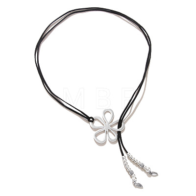 Flower Hollow Flower Bohemian Style Alloy Pendant Black Faux Suede Cord Lariat Necklaces for Women FS-WG7C28D-01-1