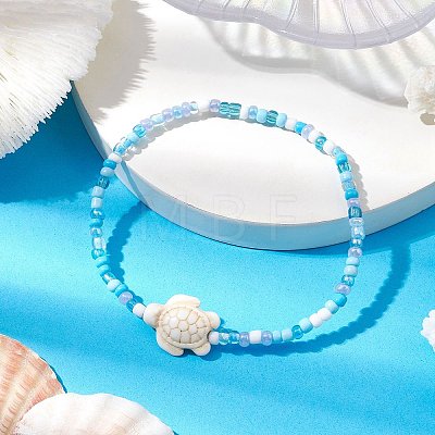 Glass with Dyed Synthetic Turquoise Beaded Stretch Bracelets BJEW-JB11031-01-1