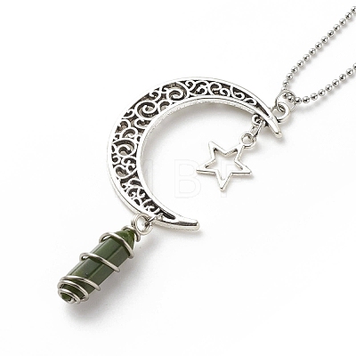 Natural Chinese Southern Jade Bullet with Alloy Moon and Star Pendant Necklace NJEW-JN03912-06-1