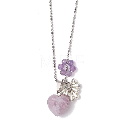 3Pcs 3 Styles Natural Green Aventurine & Carnelian & Lepidolite/Purple Mica Stone & Red Jasper Heart Pendant Necklaces for Women NJEW-TA00215-1