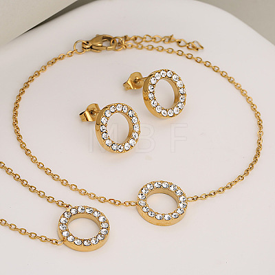 Ring 304 Stainless Steel Rhinestone Pendant Necklaces & Link Bracelets & Stud Earrings Sets WG32AA8-01-1