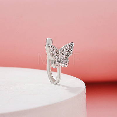 Butterfly Brass Micro Pave Clear Cubic Zirconia Clip on Nose Rings WGE7DEE-02-1