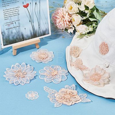  20 Pcs 9 Style Flower & Butterfly Organgza Lace Embroidery Ornament Accessories DIY-NB0007-72-1