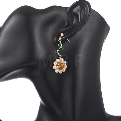 Flower 304 Stainless Steel Cubic Zirconia Dangle Stud Earrings EJEW-TA00800-01-1